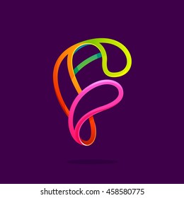 F letter logo formed by glowing neon line. Font style, vector design template elements for your application or corporate identity.