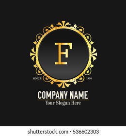 F Letter logo, Golden Monogram design elements, line art logo. Beautiful Boutique Logo Designs, Business sign, Restaurant, Royalty, Cafe, Hotel, Heraldic, Jewelry, Fashion, Wine. Vector illustration

