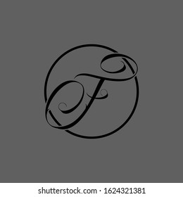 F letter logo with gray background.Black frame.F letter icon.