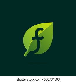F letter logo in green leaf. Negative space style icon. Vector ecology elements for posters, t-shirts and cards.