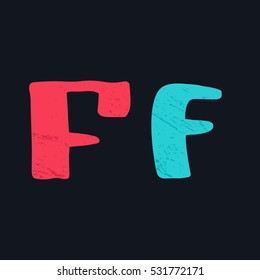 F letter logo hand drawn with bold brush. Manual tracing with clean lines and grunge texture. 