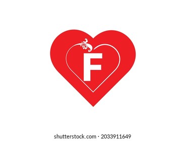 F letter logo with heart icon, valentines day design template