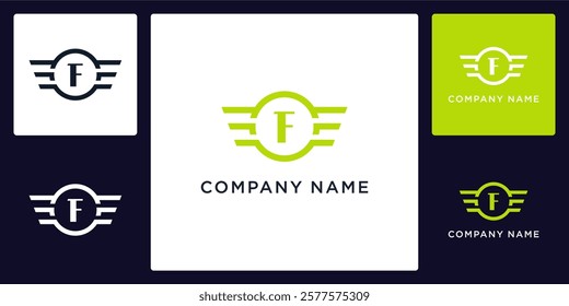 F letter logo and icon with circle and wings, vector template