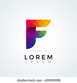 F Letter Logo Icon Colorful Abstract Mosaic Pattern Design template Element in uppercase