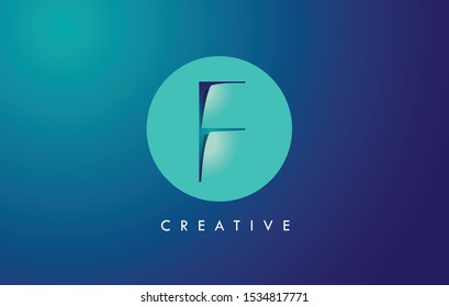 F Letter Logo Icon Design With Paper Cut Creative Look Vector Illustration in Blue Green Colors.