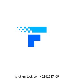 F letter logo initial with fade pixels accent - blue.