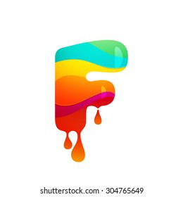 F letter logo with juice splash, waves and drops. Vector design template elements for your application or corporate identity.