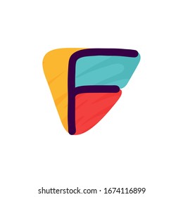 F letter logo in kids paper applique style. Perfect for cute identity, funny craft package, holidays poster, etc.