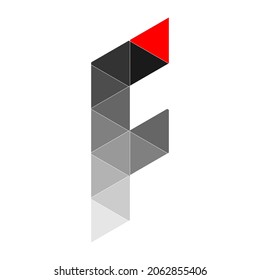 F letter logo. Lowercase polygon Style Geometric Colorful Alphabet Font Logo Vector. mosaic logo icon design template elements. With black,white and red colour contrast.  
