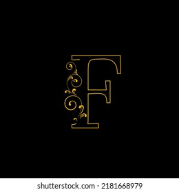 F-Letter-Logo mit luxuriösem floralem Gold-Design.Vektorgrafik für Einladungen, Hochzeiten, Grußkartendesign