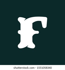 F letter logo made of bones. Vector flat style font for horror labels, posters etc.