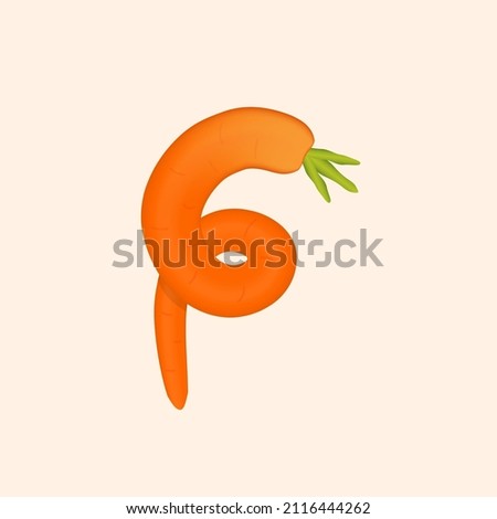 F letter logo made of carrot. Vector hand made organic vegatable font. Useful for vegatable logo, ecology and organic elements, vegan identity etc.