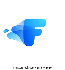 Logo de la letra F hecho de agua clara y gotas de rocío. Puedes usarlo en tu identidad ecológica, emblema orgánico, diseño de acuarela azul y otros. 