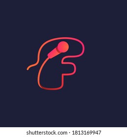 Logo de la letra F hecho de cable de micrófono. Este icono se puede usar para publicidad de una empresa de música, signos de neón, identidad de karaoke, etc.
