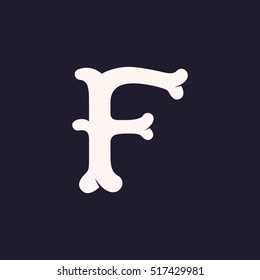 F letter logo made out of bones. Vector font for horror labels, posters etc.