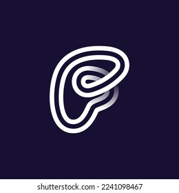 F letter logo made of two white parallel lines on black background. Infinite loop icon. Overlapping elegant emblem. Ideal for dynamic app, minimalism design, sports identity, technology adv.