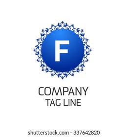 F Letter logo, Monogram design elements, Floral art Vintage logo design. Beautiful Boutique Logo Designs, Business sign, Restaurant, Royalty, Cafe, Hotel, Heraldic, Jewelry, Blue Cirlcle Vector logo