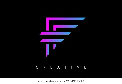 F Letter Logo Monogram with Purple Violet Lines and Minimalist Design Vector. Creative Modern Letter F Icon Sign Illustration.