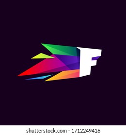F letter logo in multicolor low poly style. Perfect icon for digital company, skylight identity, space advertising, etc.