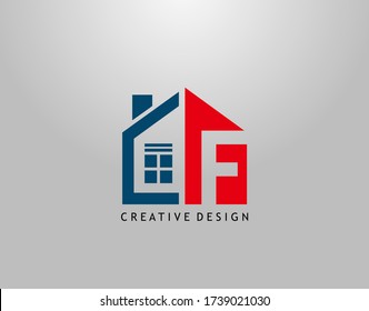 F Letter Logo. Negative Space of Initial F With  Minimalist House Shape Icon.