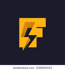 F letter logo with negative space lightning. Flash vector monogram. Electric bolt icon. Perfect type for energy labels, superhero t-shirt print, rock music posters, delivery art, electromobile adv.