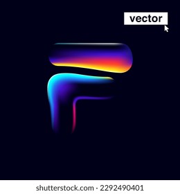 F letter logo with neon glitch. Multicolor gradient sign with double exposure and illusion effect. Glowing color shift vector icon. Perfect for your vibrant heading, video game screens, Sale banner.