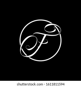 F letter logo with nice black background and white script font.F letter icon.