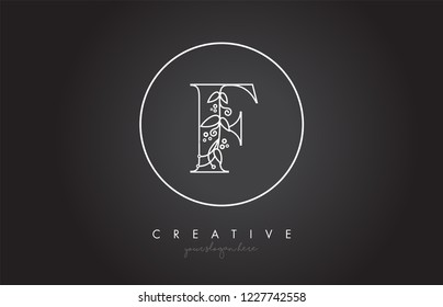F Letter Logo With Organic Monogram Plant Leafs Detail and Circle Design. Creative Letter Icon Logo.