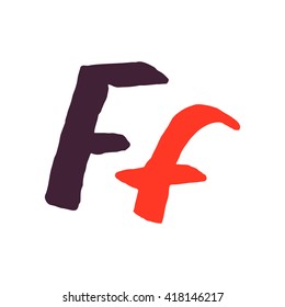 F letter logo painted with a brush. Hand drawn letters, design elements for use in posters or prints.