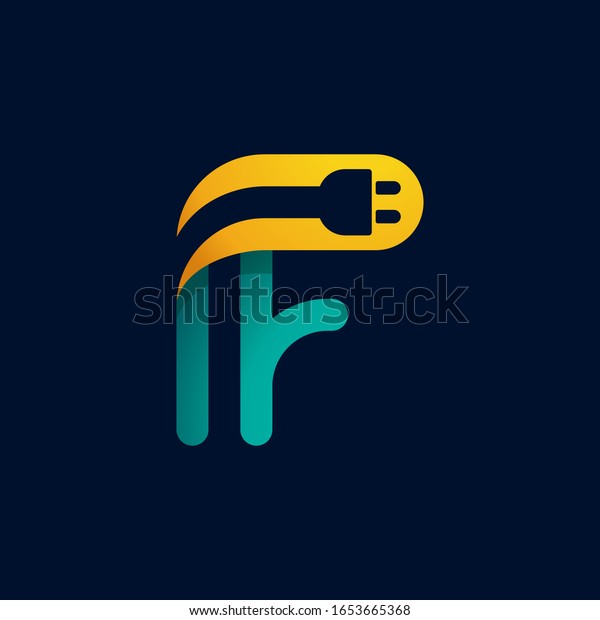 F letter logo with plug cable inside. Vector\
typeface for electric car identity, technology headlines, charging\
posters etc.