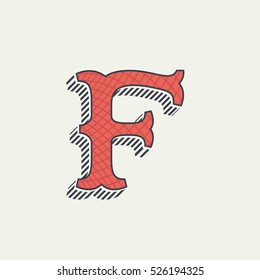 F letter logo. Retro western alphabet with line texture. Slab serif font. Vector vintage typography for your posters, sportswear, club t-shirt, banner, etc.