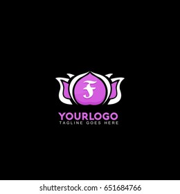 F letter logo, Rose Flower Purple, beauty, yoga center, spa facilities, fashion and beauty logo.