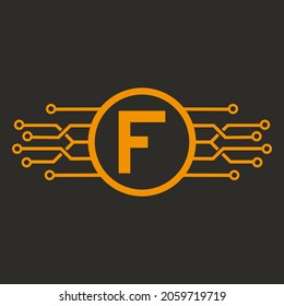 F letter Logo with Round Shape golden color vector template icon