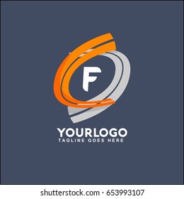 F Letter logo Runway Circle Icon Element Template Design Logo. Orange and grey road vector illustration. 