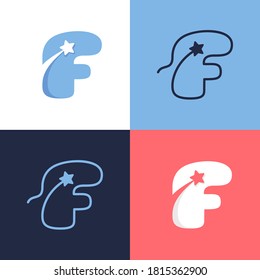 F letter logo set consisting of comet tail and negative space star icon. Perfect for energy company advertising, premium sign, success identity, etc.