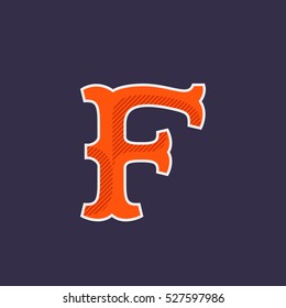 F letter logo. Simple and elegant font with diagonal line shadow. Vector vintage typography for your posters, club t-shirt, banner, etc.