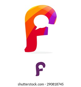 f letter logo, speech bubble negative space volume vector icon