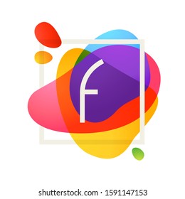 F letter logo in square frame at watercolor splash background. Color overlay style. Vector typeface for labels, headlines, posters, cards etc.
