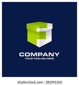 F Letter Logo - Text wrap around Product box creative green bold business logo - Vector illustration