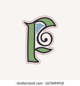 F letter logo in true celtic knot-spiral style. Perfect typeface for for history identity, medieval print, tribal posters, etc.
