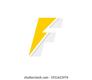 F Letter Logo, Vector Font With Lightning Flash Power Icon