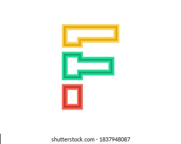 F logotipo de letra, letra de trazo de contorno vectorial. Recorte, diseño de corte con colores rojo, verde y amarillo. Para elementos de diseño, afiche creativo, etiqueta de marca, plantilla web y más 