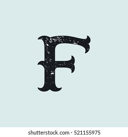 F letter logo. Vintage decorative slab serif with rough grunge texture. Vector font for western, sport or historical labels, posters etc.