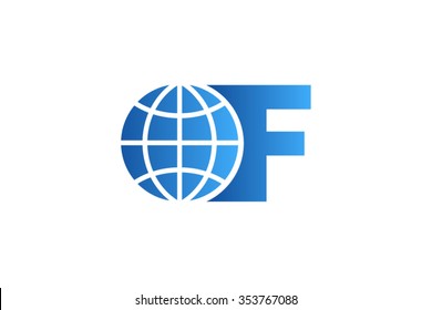 F letter Logo, world globe logo design.