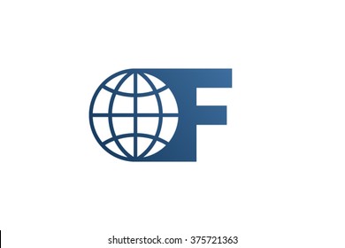 F letter logo, world globe logo.