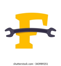 F letter logo with wrench. Vector repair design template elements for your application or corporate identity.