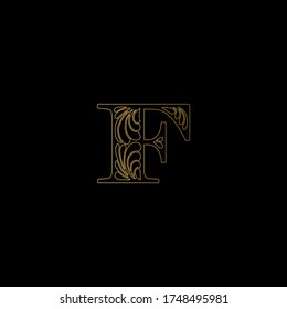 F letter logo.Nice black background and gold letter logo design.