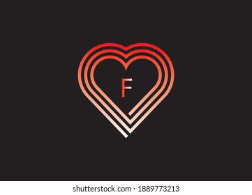 F letter love  logo with vector design. Love illustration. Hand drawn design for Valentine's day logo. Web icon, symbol, sign. Romantic wedding invitation. 