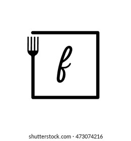  f letter lowercase logo and fork logo design with box