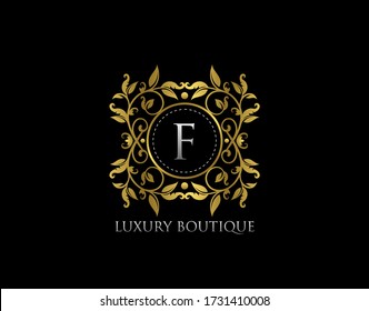 F Letter Luxury Boutique, Beautidul Flourish Gold Logo template